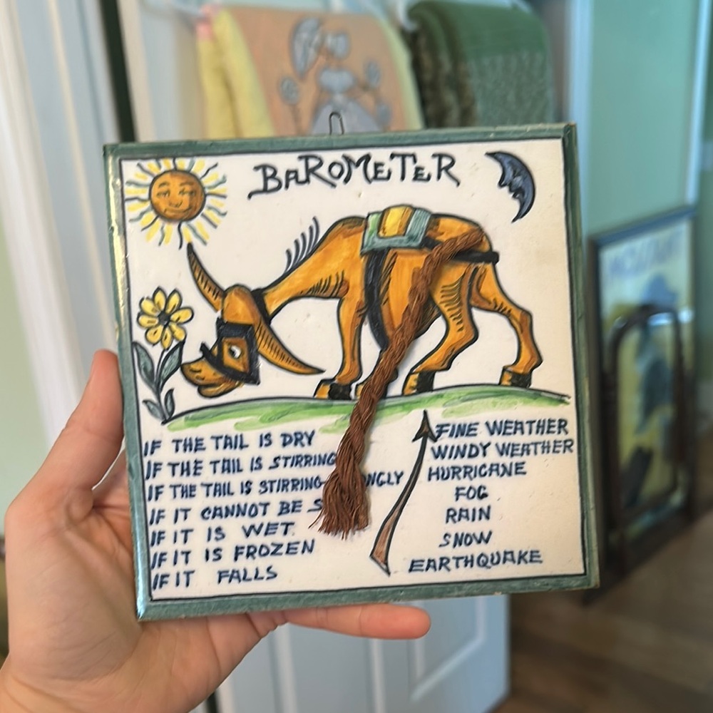 Vintage Weather Barometer Tile with Donkey Design